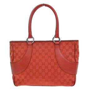 GUCCI Logo GG Pattern Shoulder Tote Bag Canvas Leather Red SHW Italy 64KB705